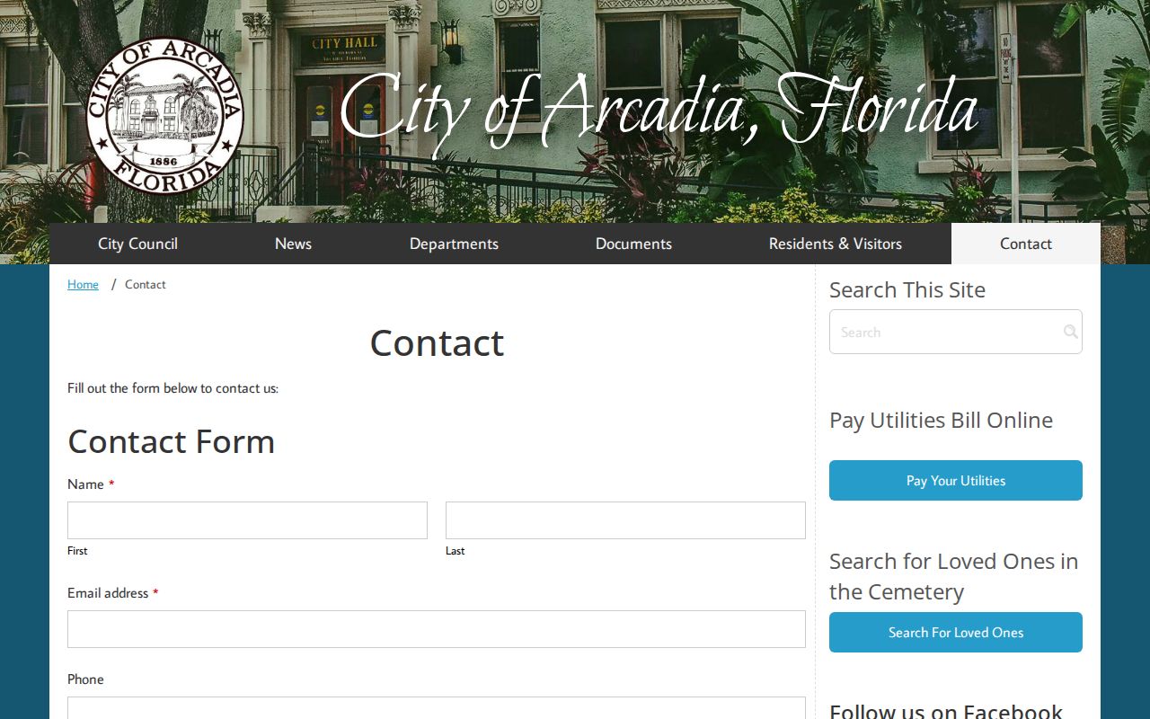 Arcadia city contact form used to route a focused municipal records inquiry