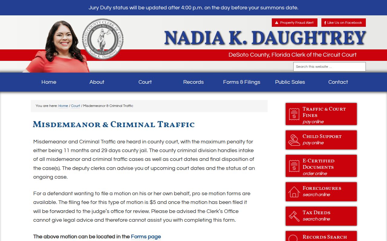 DeSoto County misdemeanor and criminal traffic court records