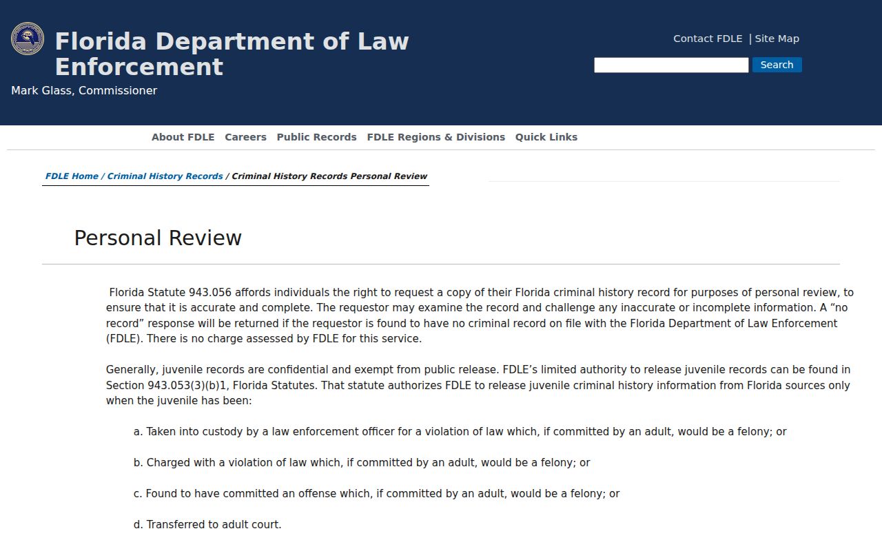 DeSoto County criminal history fingerprint personal review