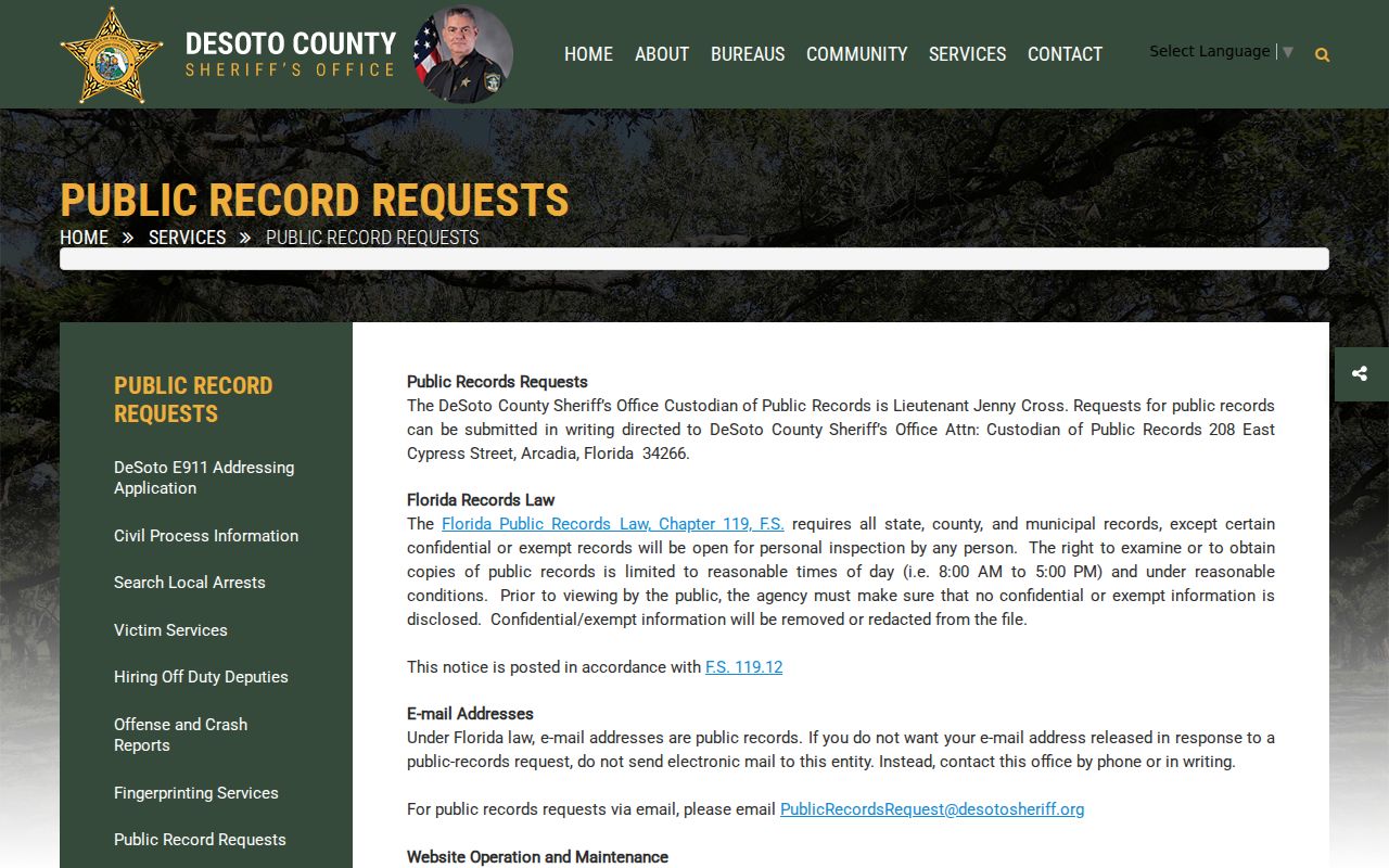 DeSoto County criminal records public request instructions