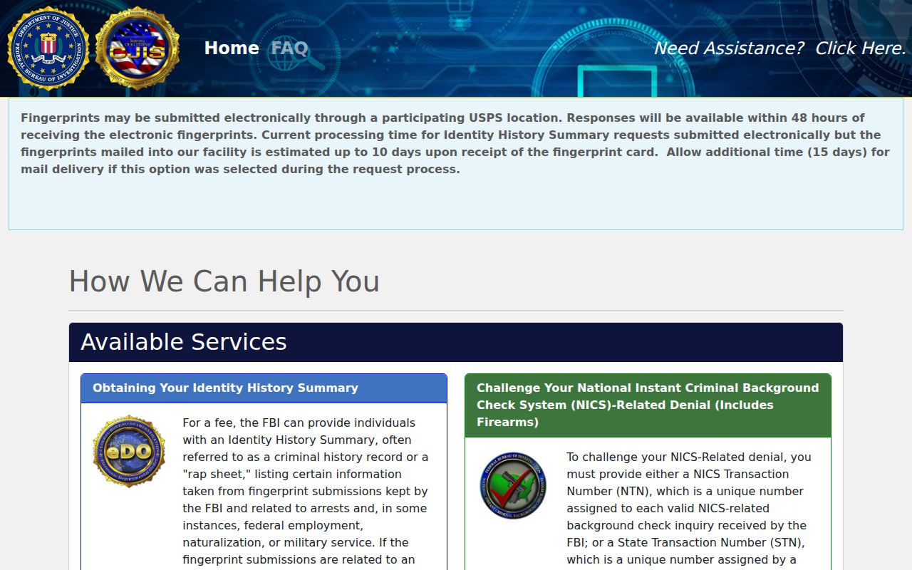 DeSoto County criminal history FBI identity review portal