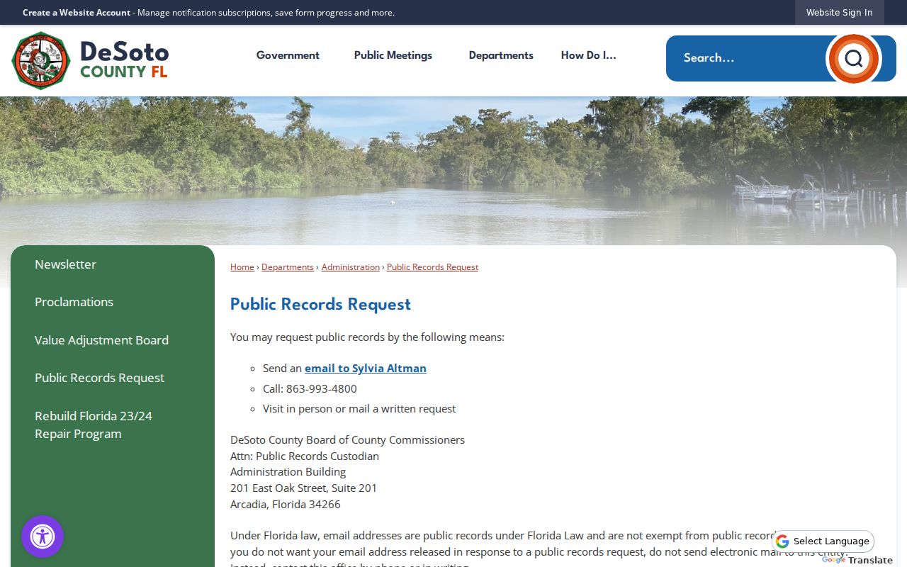 DeSoto County criminal history and county public records request